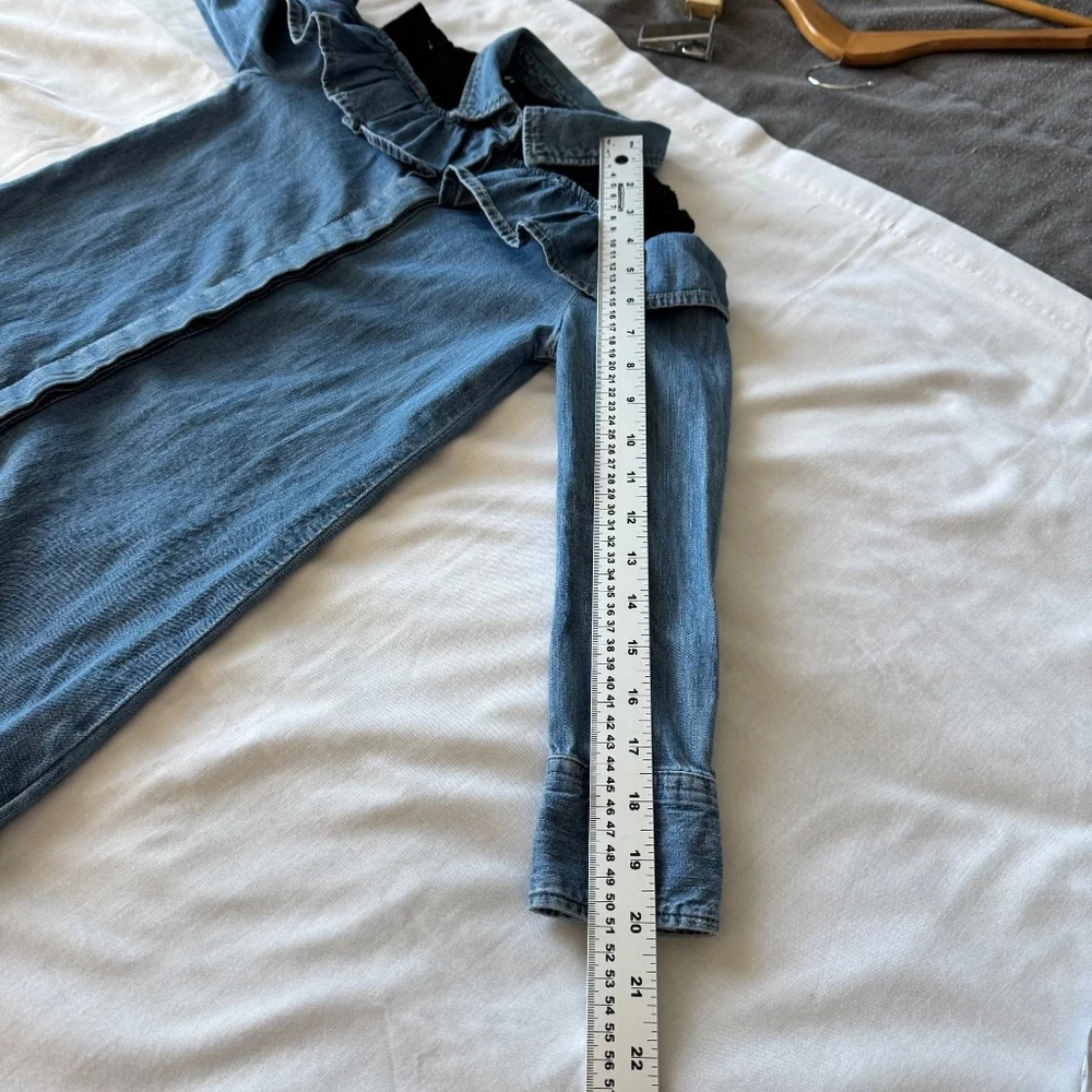 GUESS‎ Girl's 8 Denim Cold Shoulder Button Front Jean Dress Collared Lace Blue - Picture 12 of 15